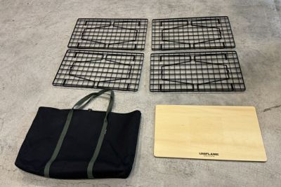 【送料無料】◇UNIFLAME ユニフレーム フィールドラック ブラック 611616　4点 ＆ウッド天板1点 収納ケース付き